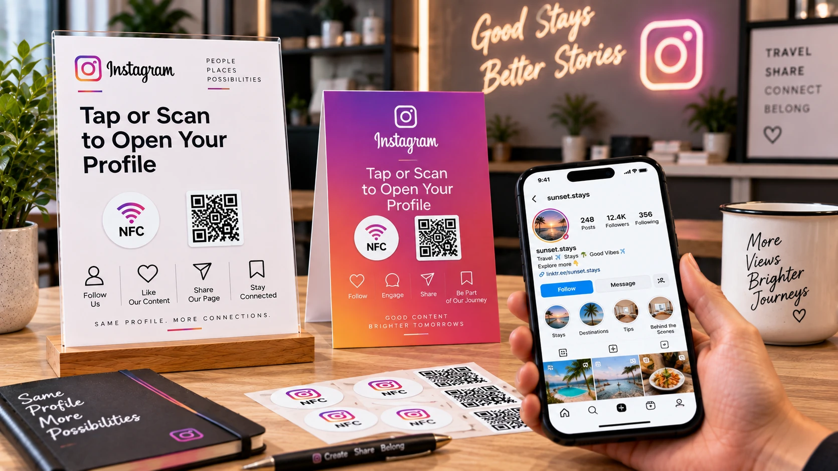 NFC- ja QR-tarrat Instagramiin: Napauta tai skannaa avataksesi profiilisi