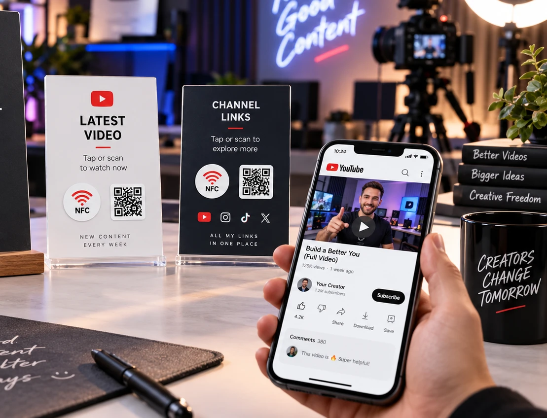 NFC- ja QR-tarrat videolinkeille: Napauta tai skannaa avataksesi YouTuben tai mink&auml; tahansa video-URL:n