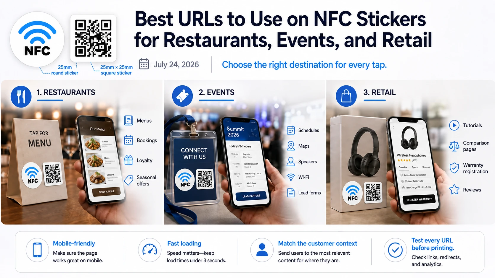 Parhaat URL-osoitteet NFC- ja QR-kooditarroihin ravintoloissa, tapahtumissa ja v&auml;hitt&auml;iskaupassa